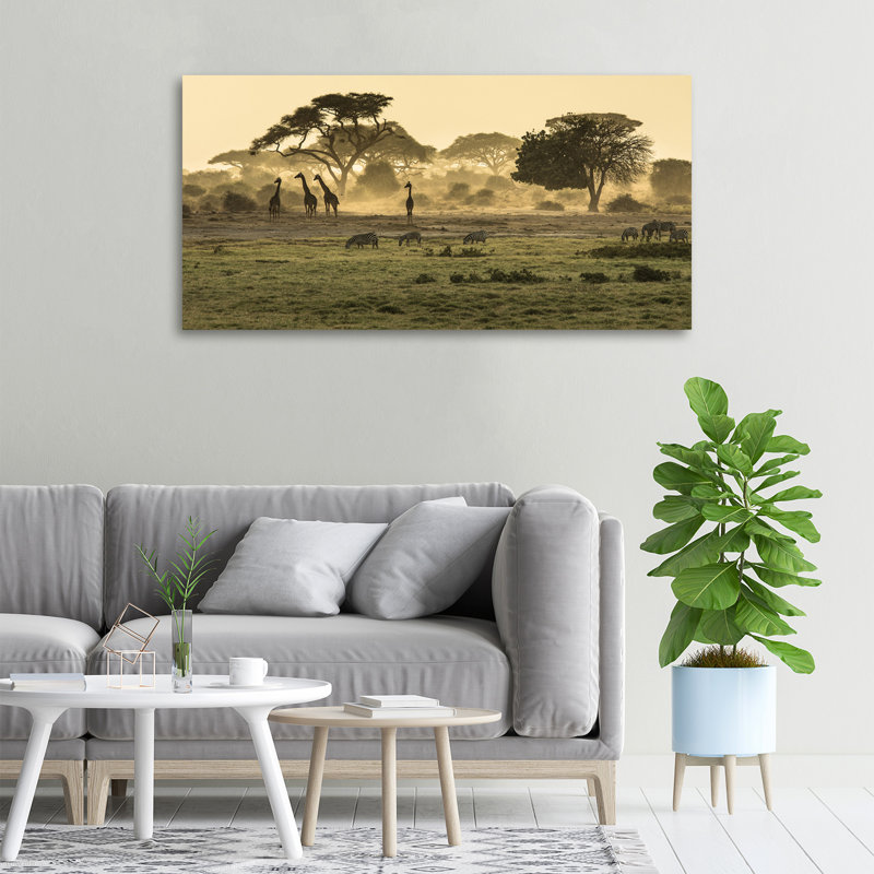 Giraffes In The Savannah - Wrapped Canvas Print