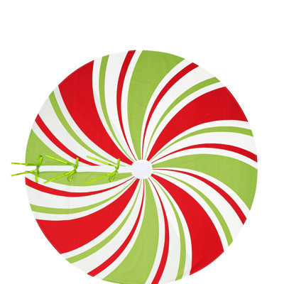 48" Peppermint Christmas Tree Skirt, Red White Green Candy Swirl For Holiday Decor, Xmas Party & Home Ornament