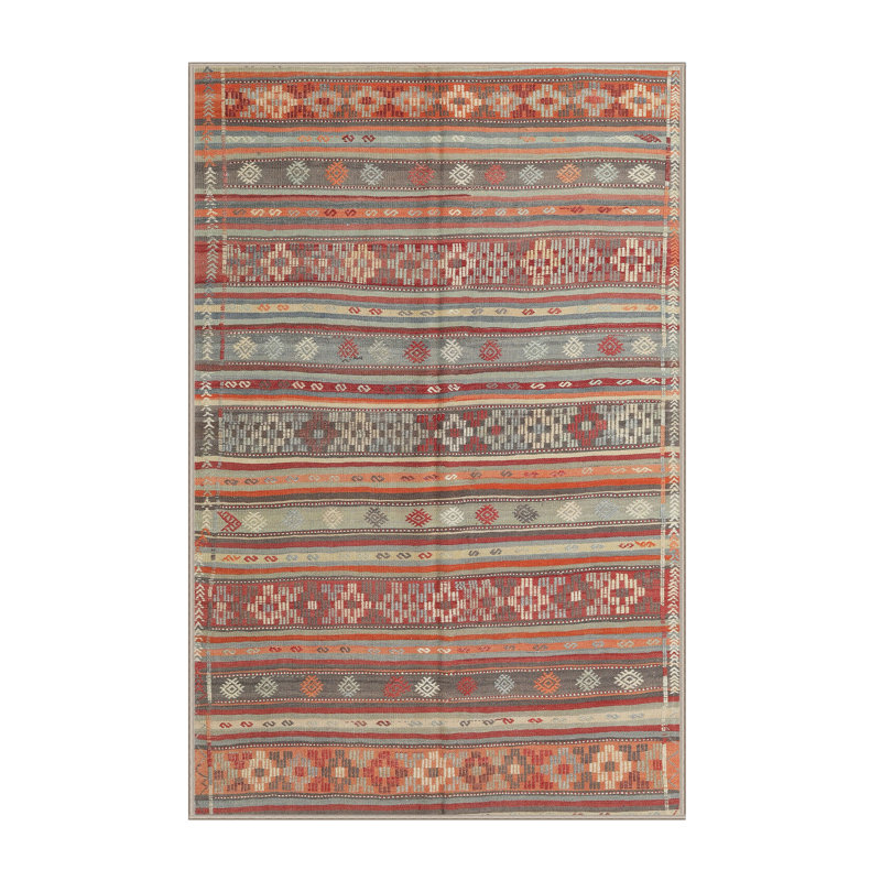 Tapis traditionnel rouge/gris/beige area Borovno, Rectangle 5 pi x 7 pi
