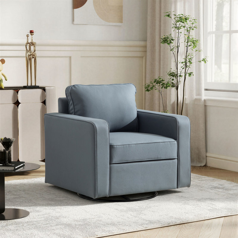 Fauteuil d'appoint pivotant moderne avec rangement de 33,5 po de largeur, Bleu