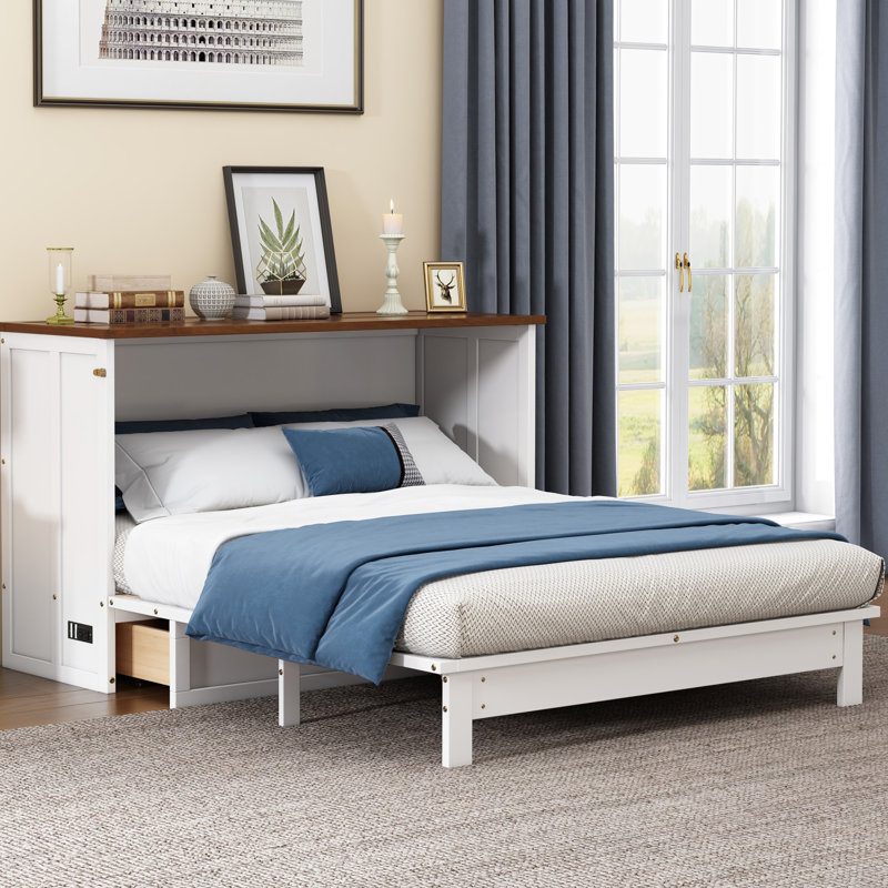 Commode convertible, capacité de 400 lb, double, coffre de style noyer blanc avec station de charge, grand tiroir de rangement, double, et plus