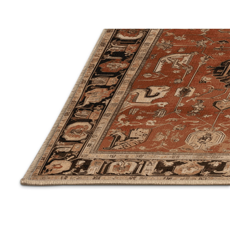 Machine Washable Persian Brown Area Rug, Rectangle 5' x 8'