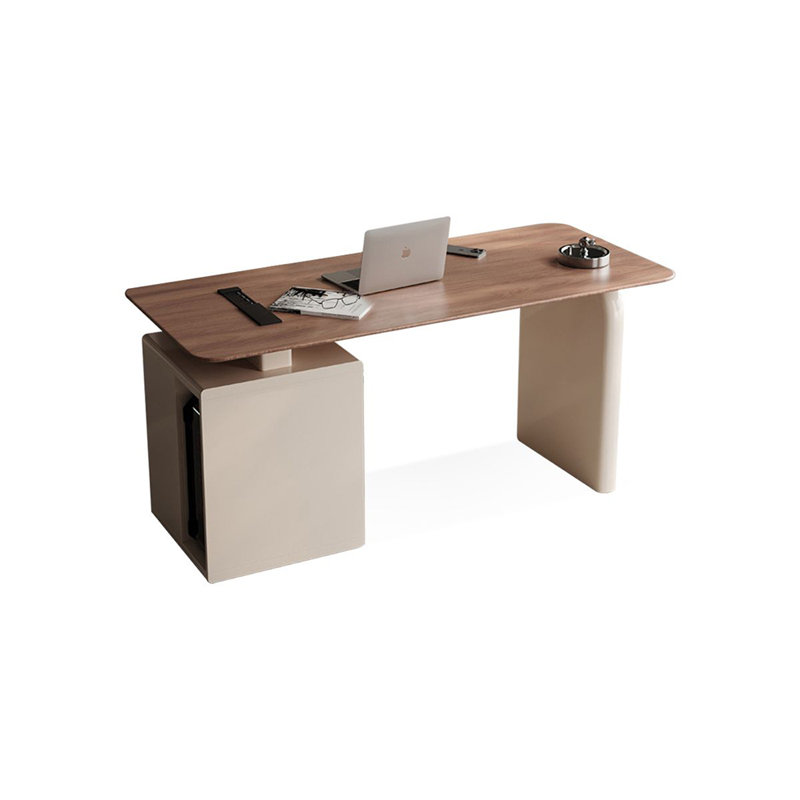 Bureau rectangulaire à 3 tiroirs en bois manufacturé brun noisette + blanc crème, H 29,53 po x l 55,12 po x P 27,56 po