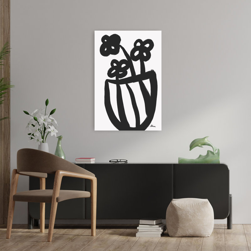 Fleurs noires et blanches abstraites, art floral contemporain audacieux, H 36 po x l 24 po