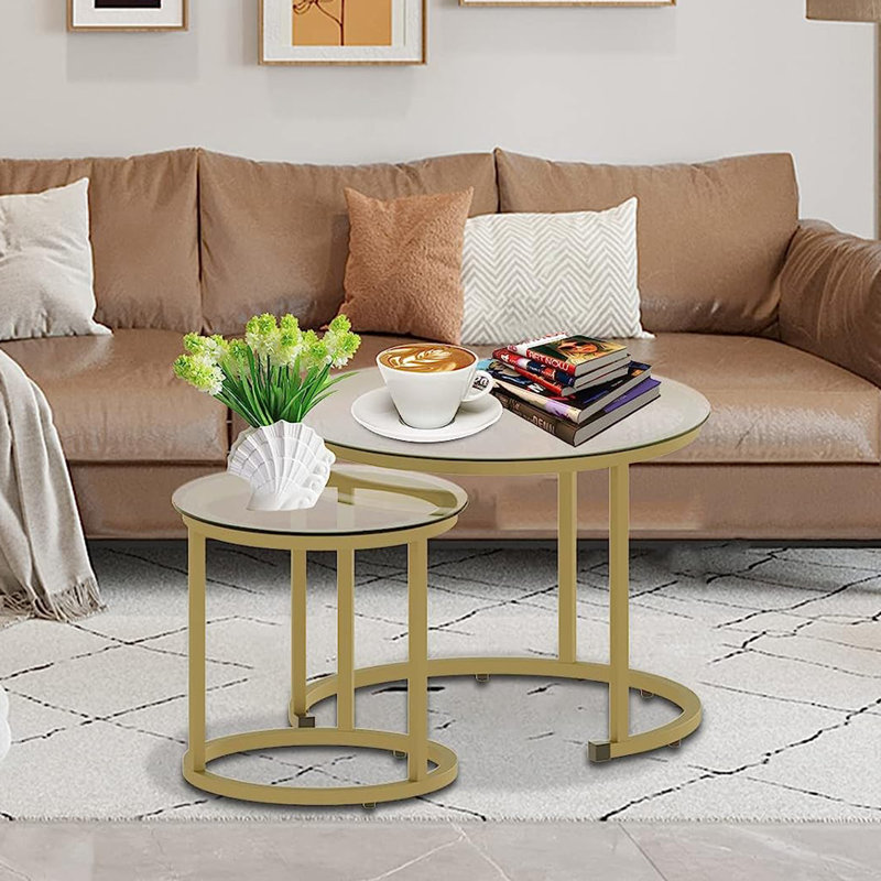 Glass Top Nesting Coffee Table, Gold