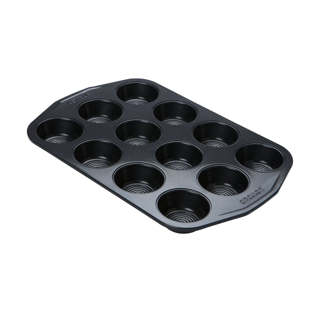 Circulon Ultimum Non Stick Muffin Trays for Baking 12 Cup - Muffin Tin, Freezer & Dishwasher Safe Carbon Steel Bakeware, Black