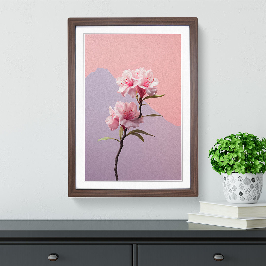 Rhododendron Minimalismus - Einzelner Bilderrahmen Kunstdrucke auf Holz