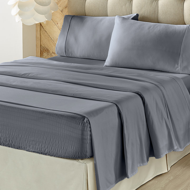 Ensemble de draps en satinette 500 fils, Ensemble de draps pour lit double + drap-housse + , Brun clair