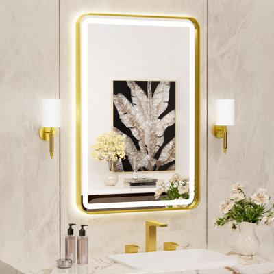 Lighted Aluminum Framed LED Bathroom with Frontlit & Backlit, Light Bathroom Vanity Mirror t,Anti-Fog, 3 Colors Temperature & Dimmable