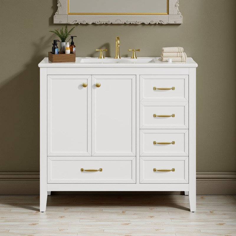 Meuble-lavabo de salle de bain 36 po avec lavabo Elegant Design, Blanc
