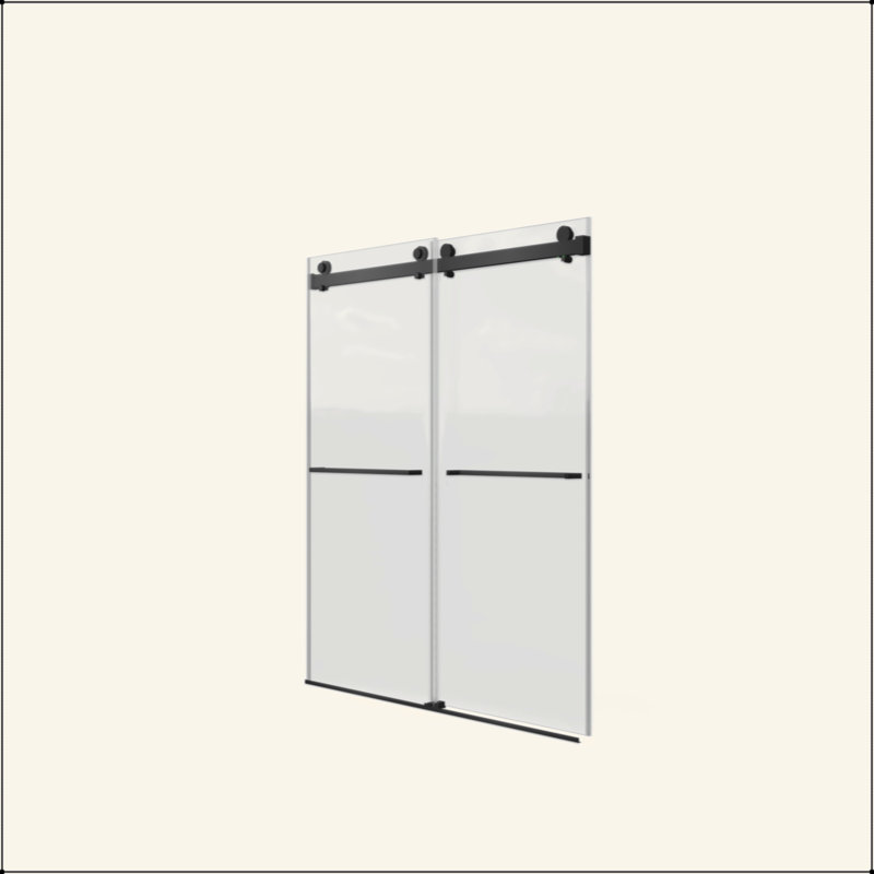 Porte de douche coulissante double sans cadre, verre trempé clair de 5/16 po (8 mm), couche épaisse facile à nettoyer