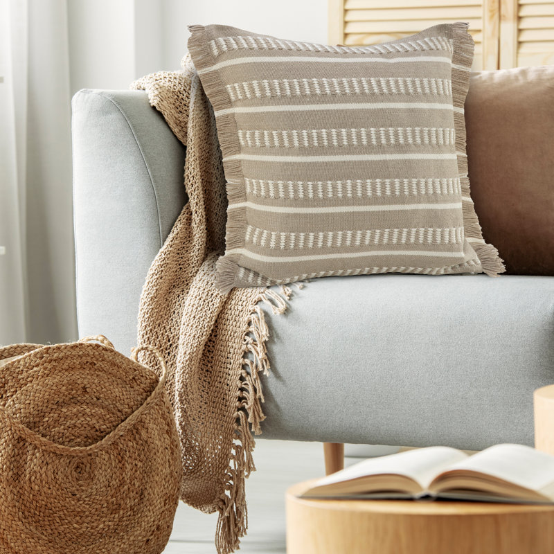 Ava Square Pillow Cover and Insert, Taupe, Polyester/Polyfill
