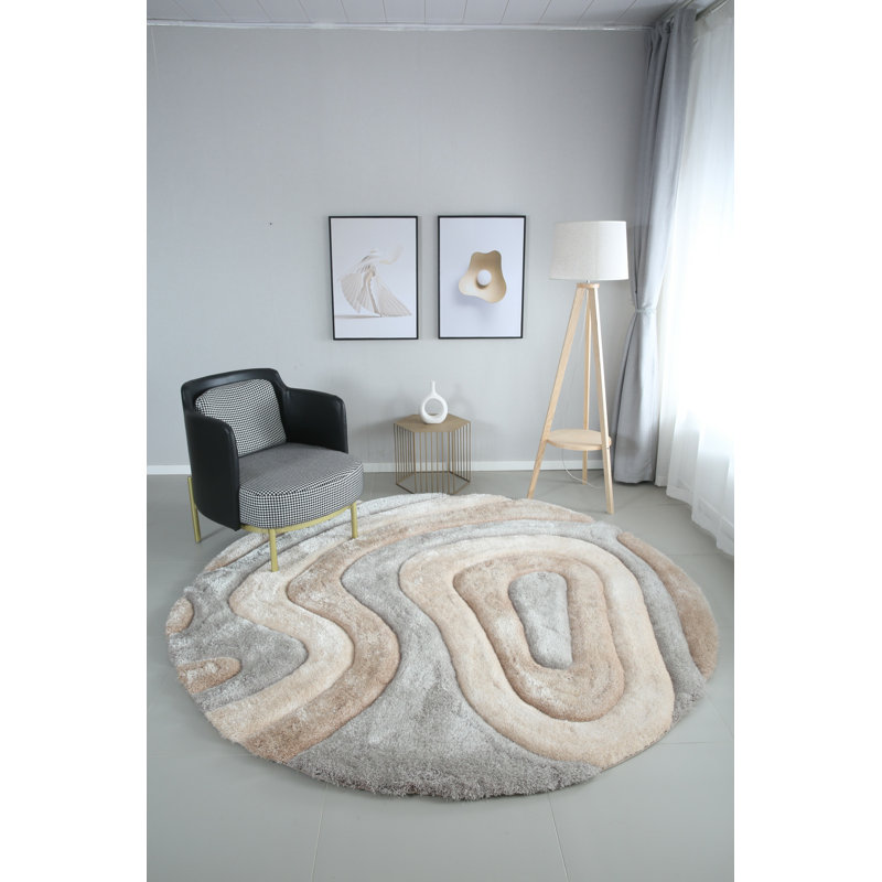 Tapis rond gris de 6 pi 9 po de la collection Mateos, Brun / Beige, Rond 6 pi 9 po