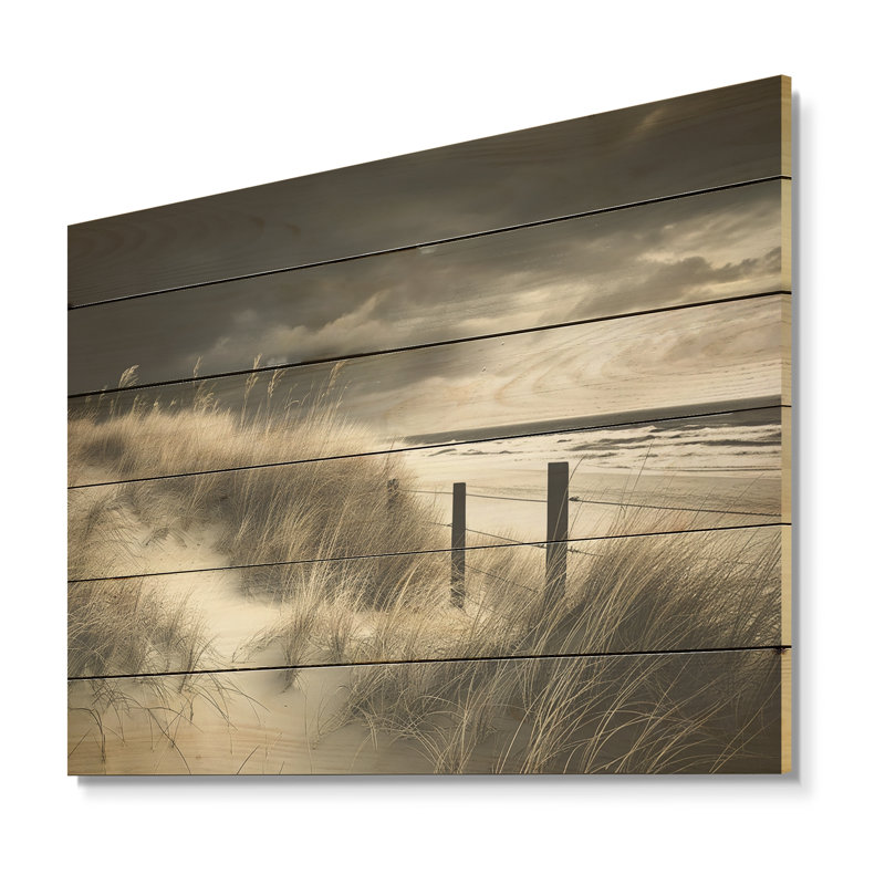 Plage sous une tempête côtière - Art mural en bois de plage côtière sur bois de pin naturel, H 10 po x l 20 po