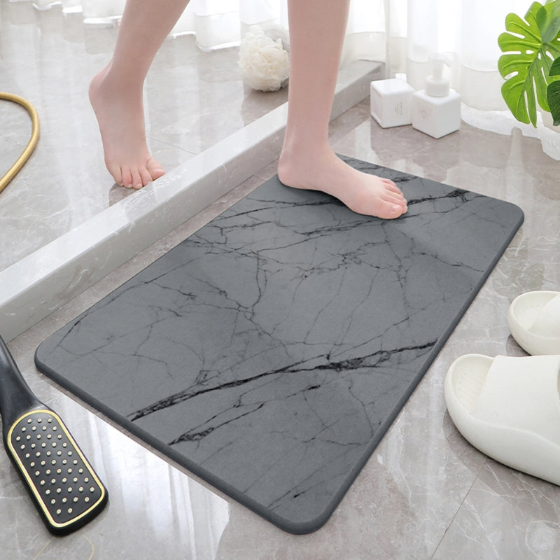 24" X 15" Minimalist Quick-dry Diatomaceous Stone Bath Mat, Gray Marble