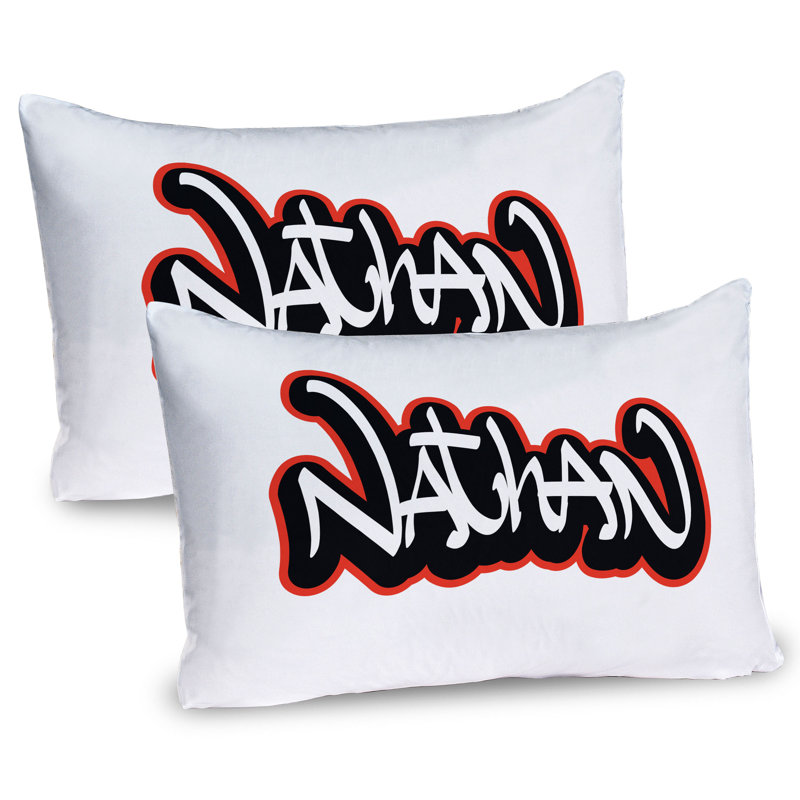 Ensemble de 2 taies décoratives pour enfant Ambesonne Nathan Graffito Art Vermilion - blanc, H 20 po x l 26 po