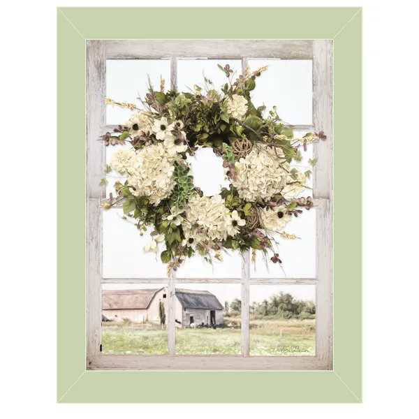 «Pleasant View» par Lori Deiter, reproduction encadrée prête à accrocher, cadre de style fenêtre vert clair