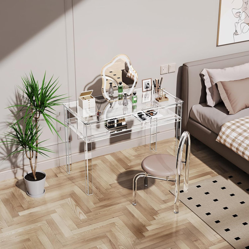 Acrylic Console Table, Entryway Table With Storage Shelves, Clear