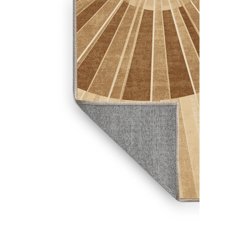 Machine Washable Manhasset Art Deco Arc Rug in Beige – Beige Binding, 7x10