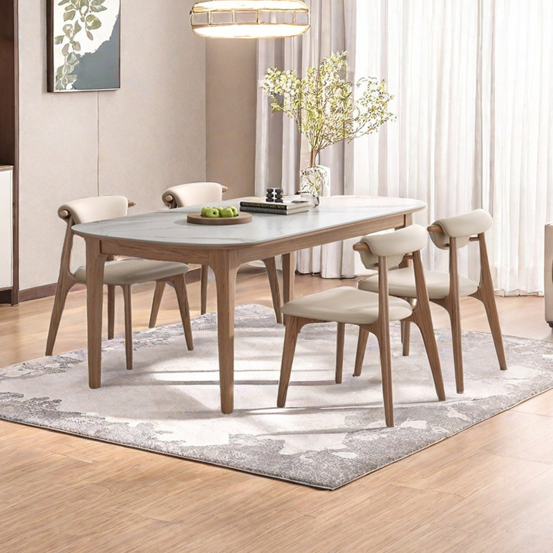 Simple sintered stone dining table set, 29.53"H x 70.87"L x 31.5"W