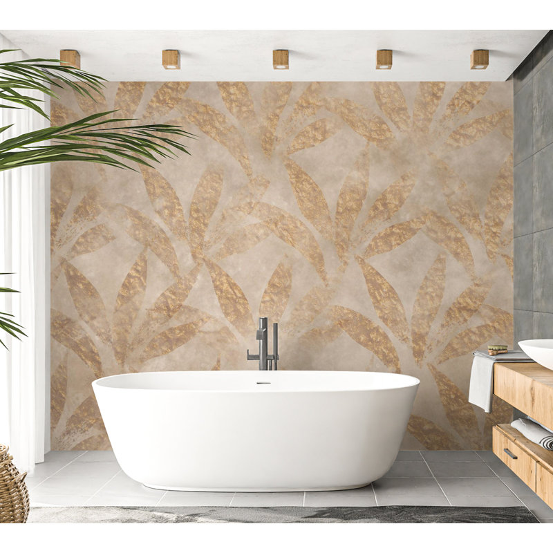 Murale botanique pelez et collez - feuilles et or, L 68 po x l 96 po