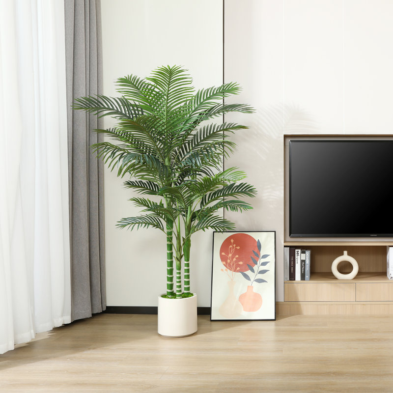 Adcock Artificial Palm Tree in White Planter, 70" H x 18" W x 18" D