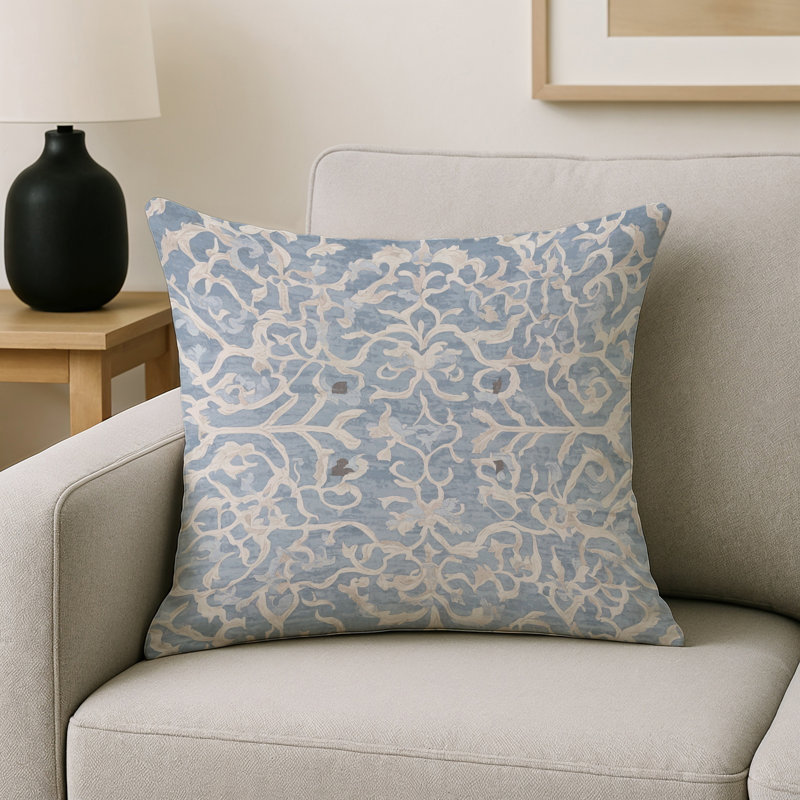 Coussin décoratif intérieur / extérieur gris Modern Modern, Carré 16 po, Gris damassé 1