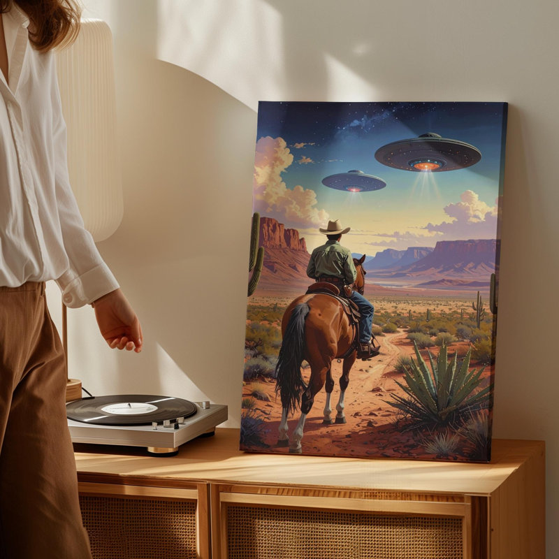 Cowboy and Ufo Encounter Canvas, H 16 po x l 20 po