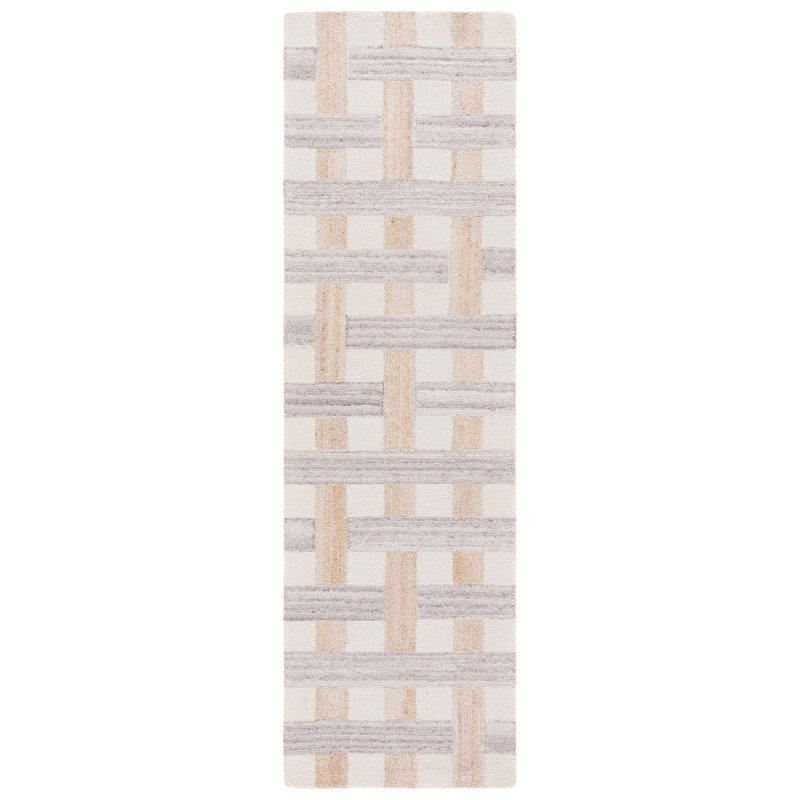 Ketela Hand Tufted Wool/Cotton Geometric Rug in Grey/Ivory, Runner 2'3" x 8'