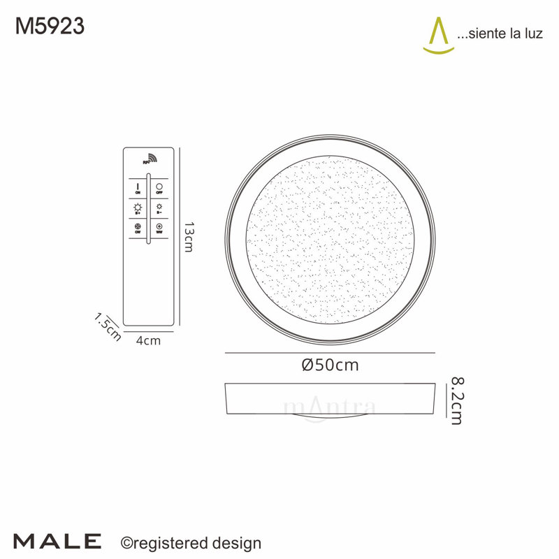 Male Acrylic LED Flush Mount, 8.2cm H x 50cm W x 50cm D