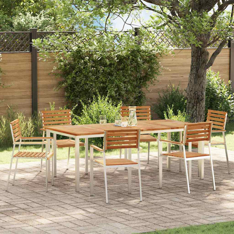 Wood Patio Dining Set with Rectangular Table, 75cm H x 200cm W x 90cm D, 6