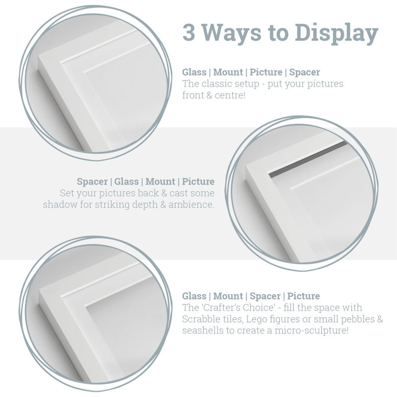 Nicola Spring - 3D Deep Box Photo Frame, White/White, 26.5cm H x 26.5cm W x 6cm D