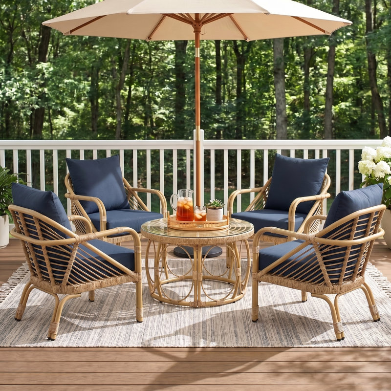 All Weather Polyethylene (PE) Rattan Conversation Sets With Coffee Table, Indoor/Outdoor Lounge Chairs With Cushions For Patio, Porch, Or Garden