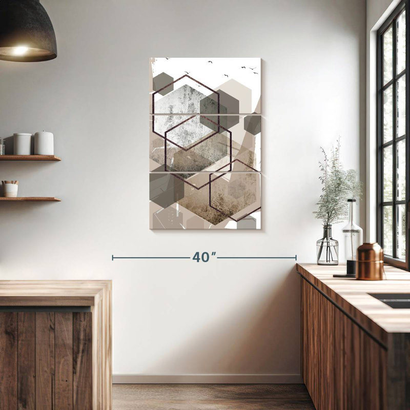 Avery Abstract Hexagons Beige I, 38" H x 24" W