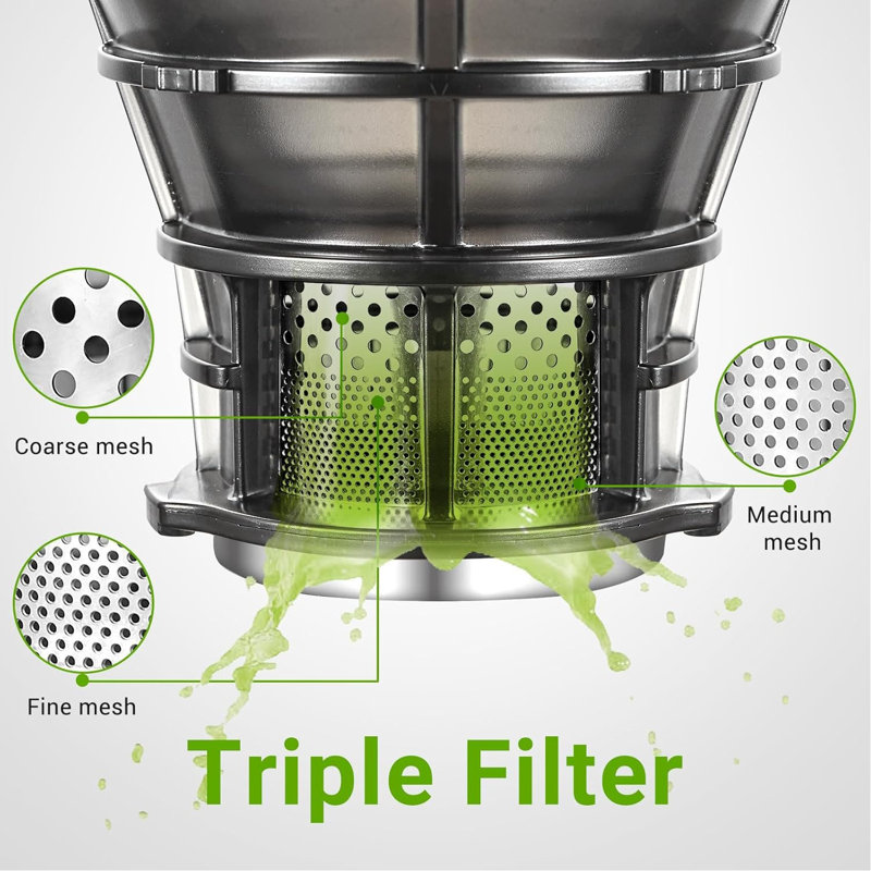 Extracteur de jus à presser à froid 5,8 "pour fruits et légumes entiers - Extracteur de jus à haut rendement avec grande tarière, système à triple crépine - Extraction de jus facile à nettoyer et efficace