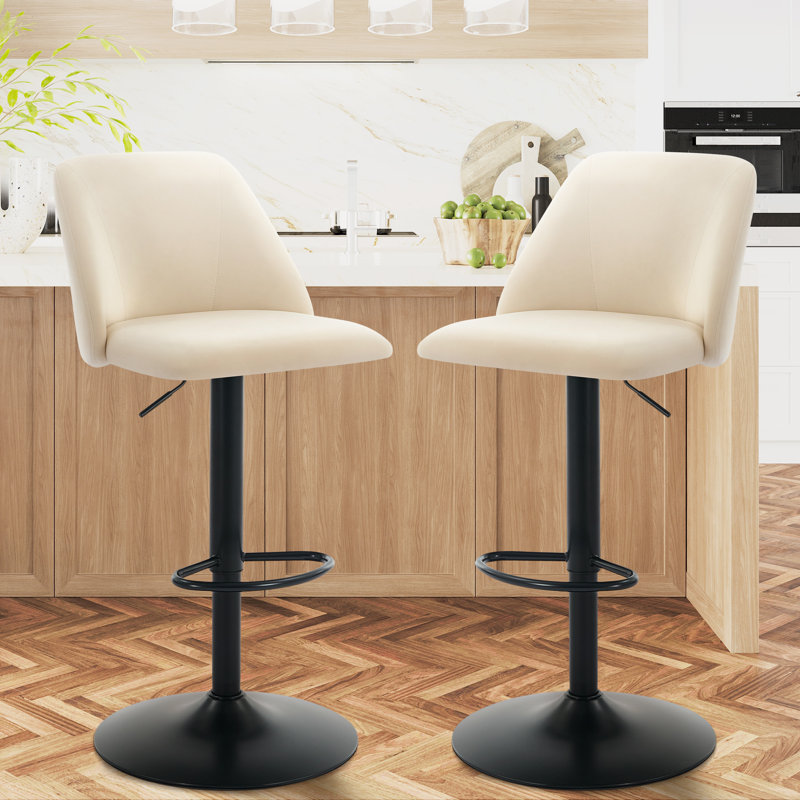 Swivel Adjustable Height Bar Stool Upholstered Counter Stool, 2, Beige