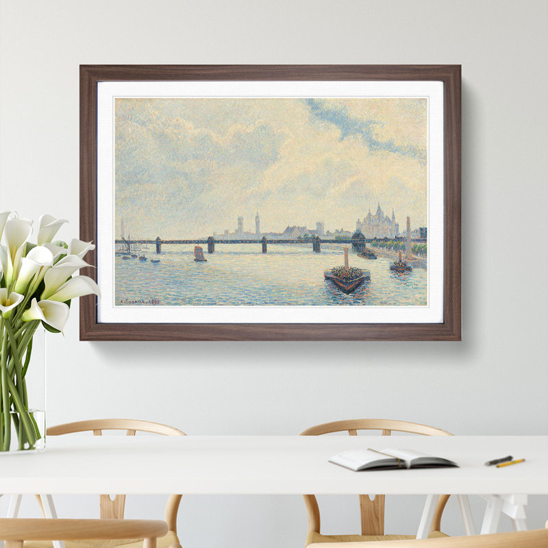 Charing Cross Bridge, London by Camille Pissarro - Picture Frame Painting, Walnut Framed, 48cm H x 65cm W x 2cm D