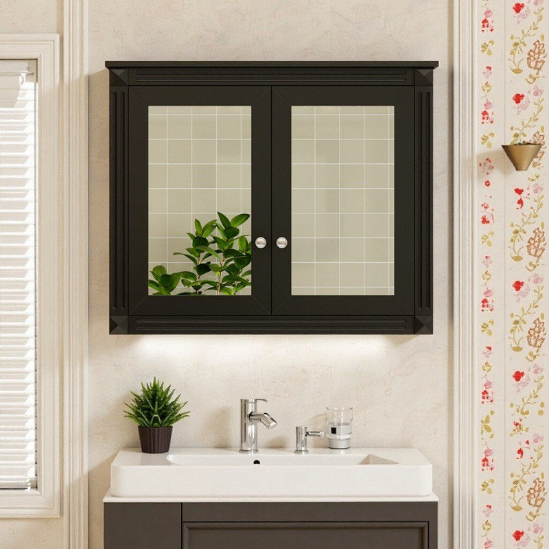 Pharmacie murale 36 "x 28" avec 2 miroirs et tablettes réglables, Noir