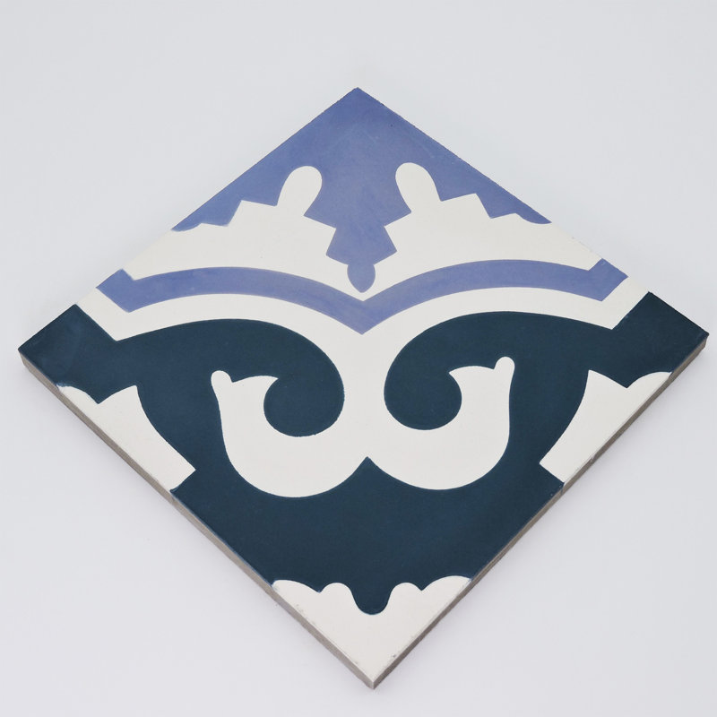Tanger 8" x 8" Cement Patterned Wall & Floor Tile, White/Navy Blue