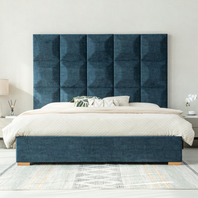 71.5″ High Headboard Upholstered Platform Bed with 2 Large Solid Wood Storage Drawers