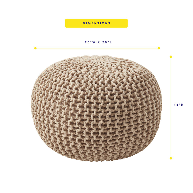 Cotton Round Pouf Foot Stool Ottoman , Taupe