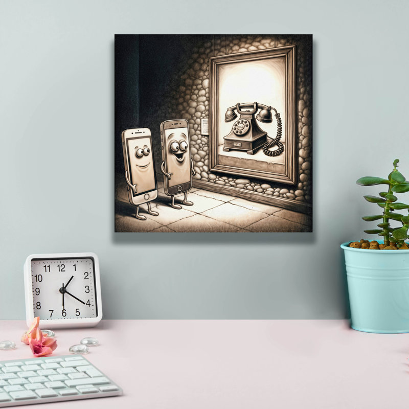  «Grandpa Téléphone» par Rey Klimt, art mural sur toile, 12 po x 12 po, H 12 po x l 12 po