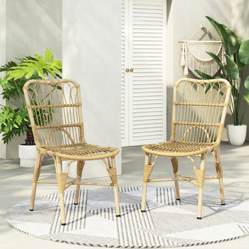 2 chaises d'extérieur - Structure en fer robuste, tissée à la main, supportant 400 lb de poids, assemblée, entretien facile pour le jardin et la piscine, tissage naturel robuste, capacité, patio facile à nettoyer