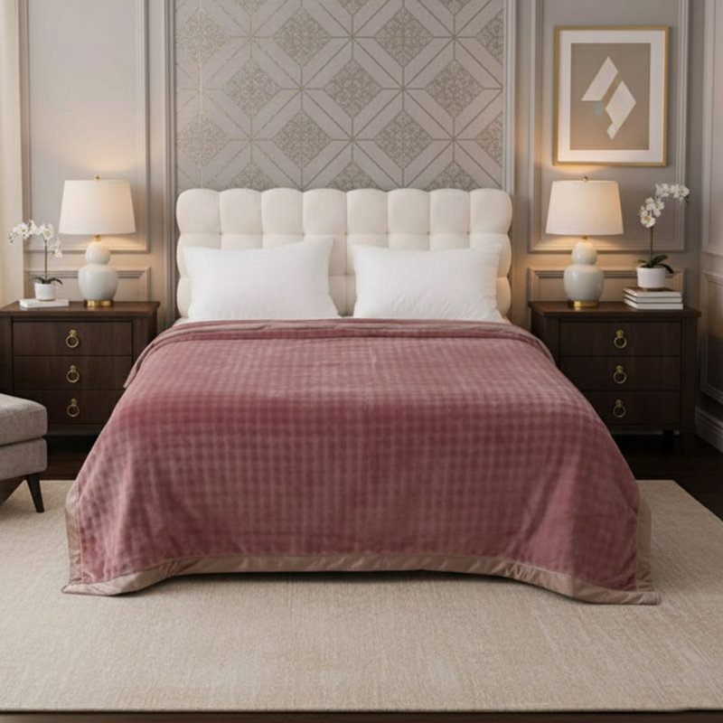 Popo Blanket Soft Embossed Fleece Throw – 2PLY Lightweight Warm Bed Blanket, Double & King Sizes, Pink, 200cm x 150cm