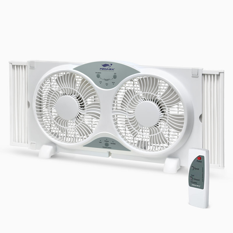 White Polycarbonate Dual Fan Reversible Window Fan with Remote Control
