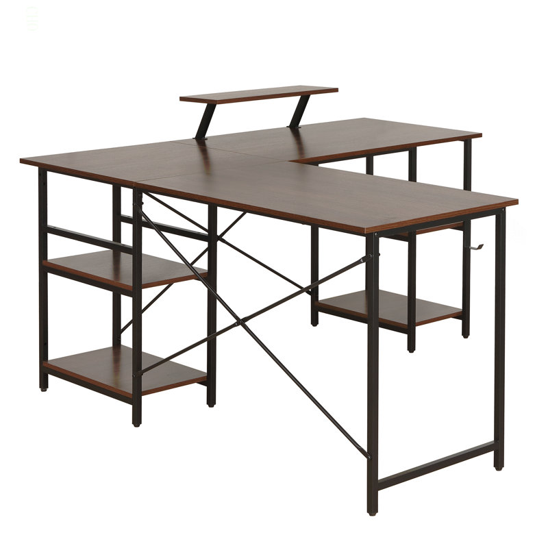 Bureau en L avec tablettes de rangement