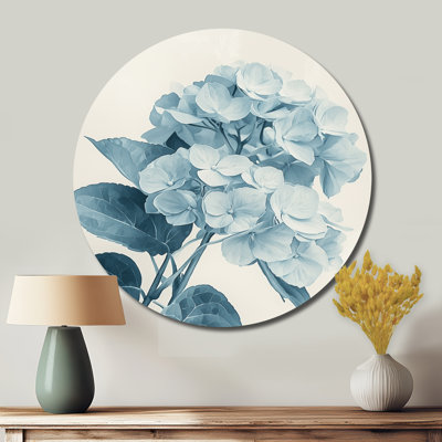 Hortensias monochromes dans l'ombre du jardin I - Hydrangées, art mural rond en métal pour le salon