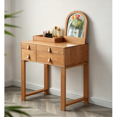 Natural Wood Dressing Table With Detachable Arch Mirror For Bedroom
