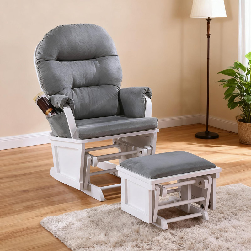 Fauteuil oscillant avec repose-pieds en microfibre gris, Blanc, Gris foncé