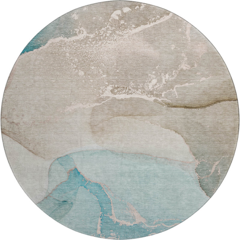 Premium Machine Washable Cerrito AMF517 Teal Rug, Round 8'